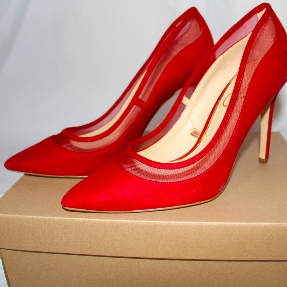 NEVER WORN! Jessica Simpson- Red Heels With Sheer Detail